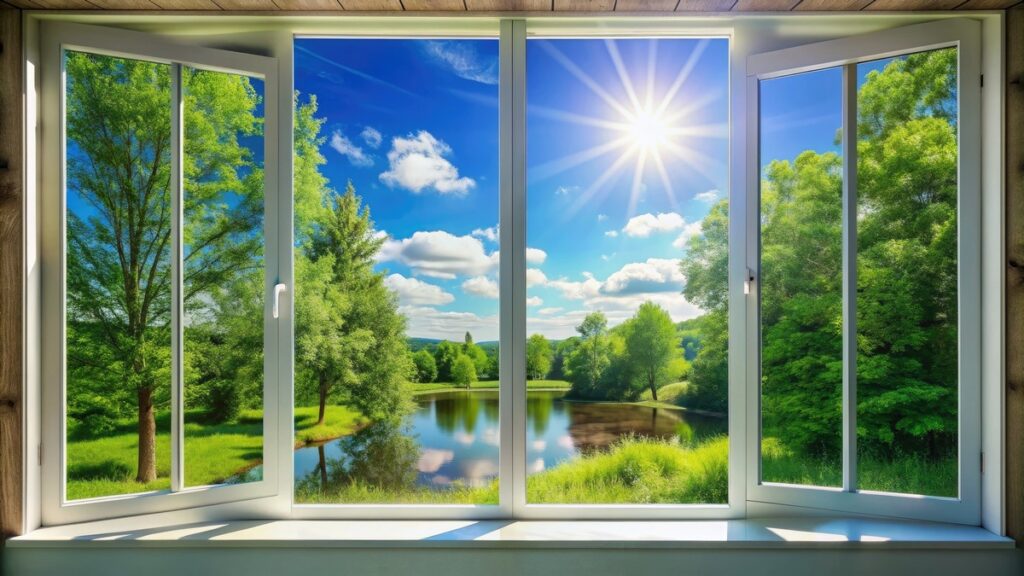 Close-up of a sparkling clean window with sunlight streaming through, offering a clear and unobstructed view.