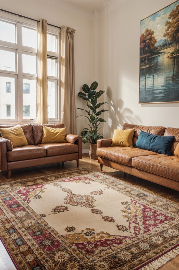 A beautifully clean rug in a cozy living room, showing vibrant colors and a fresh appearance after professional cleaning.