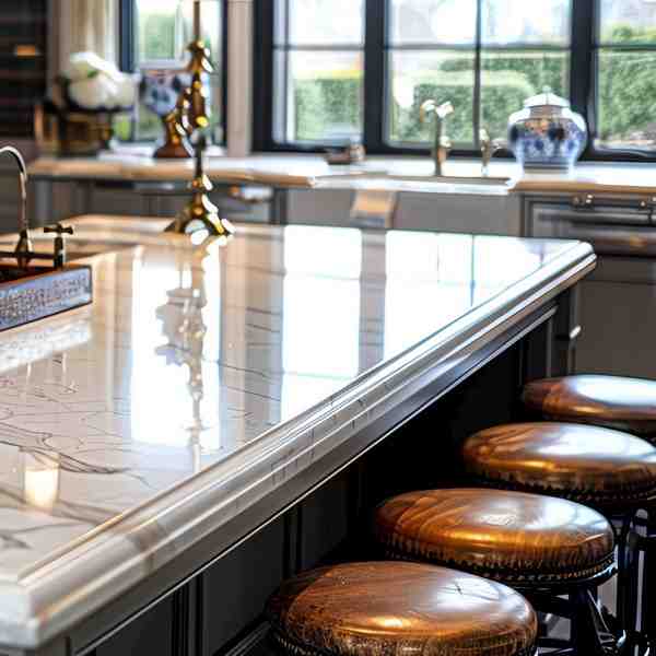 Cleaned and polished marble countertop.